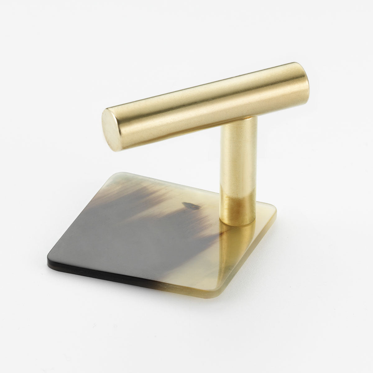 Solid Brass & Cattle Horn Cabinet Pull / Wall Hook – H147