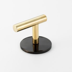 Polished Solid Brass & Black Cattle Horn Cabinet Pull or Wall Hook  – 148