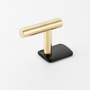 Polished Solid Brass & Black Cattle Horn Cabinet Pull  or Wall Hook – 161