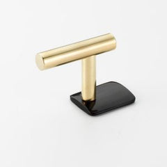 Polished Solid Brass & Black Cattle Horn Cabinet Pull  or Wall Hook – 161