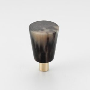 Polished Solid Brass & Brown Cattle Cabinet Horn Knob or Wall Hook – 184