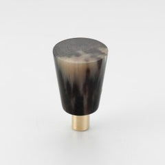 Polished Solid Brass & Brown Cattle Cabinet Horn Knob or Wall Hook – 184