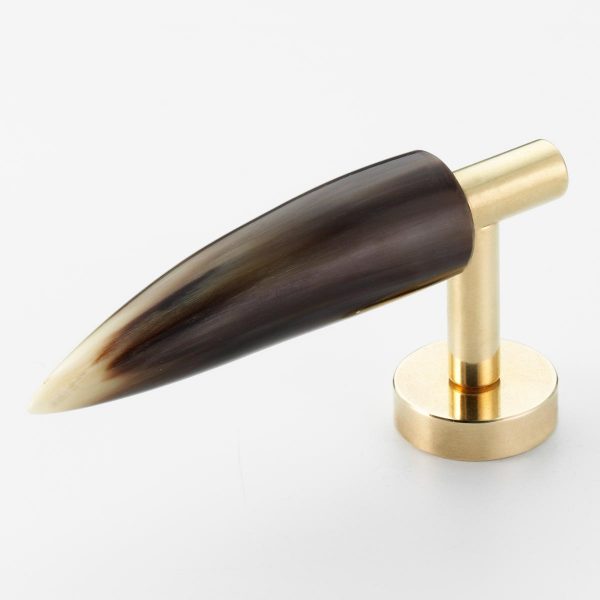 Solid Brass & Brown Cattle Horn Tip Cabinet Pull – H190