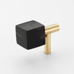 Polished Solid Brass & Black Cattle Horn Cabinet Pull or Wall Hook – 202
