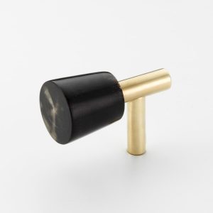 Polished Solid Brass & Black Cattle Horn Cabinet Pull or Wall Hook – 204