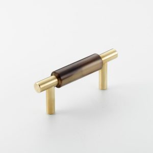 Polished Solid Brass & Brown Cattle Horn Cabinet Handle – 212