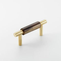 Polished Solid Brass & Brown Cattle Horn Cabinet Handle – 212