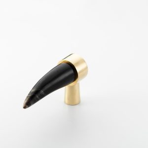 Polished Solid Brass & Black Cattle Horn Tip Cabinet Handle  or Wall Hook – 218