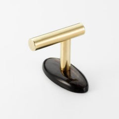 Polished Solid Brass & Black Cattle Horn Cabinet Pull  or Wall Hook – 162