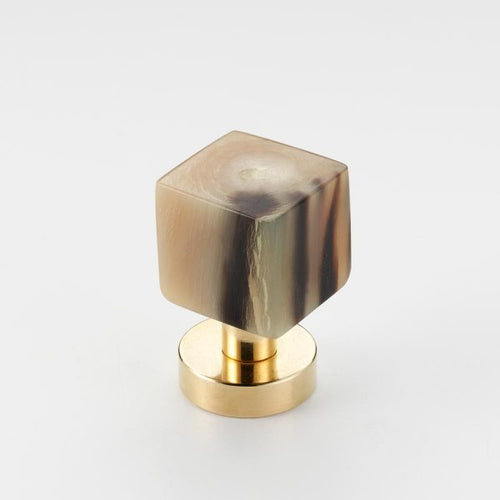 Polished Solid Brass & Brown Cattle Horn Cabinet Knob – 180
