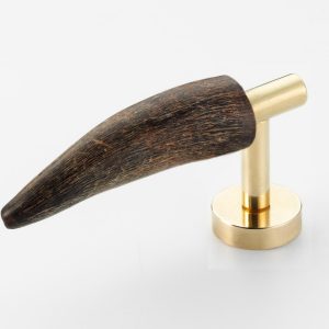 Polished Solid Brass & Unpolished Black Cattle Horn Tip Cabinet Pull or Wall Hook – 191