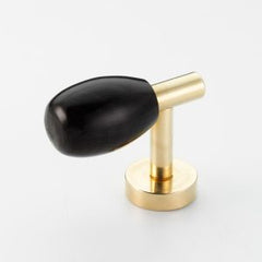 Polished Solid Brass & Black Cattle Horn Cabinet Pull or Wall Hook – 195