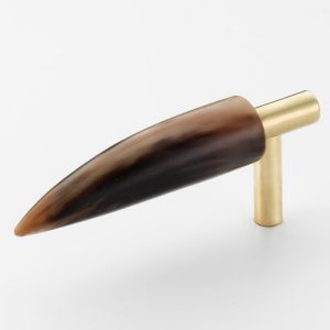 Polished Solid Brass & Brown Cattle Horn Tip Cabinet Handle Pull – 198