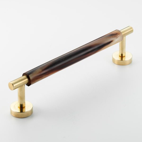 Polished Solid Brass & Brown Cattle Horn Cabinet Handle – 207