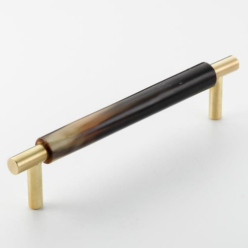 Polished Solid Brass & Brown Cattle Horn Cabinet Handle – H210