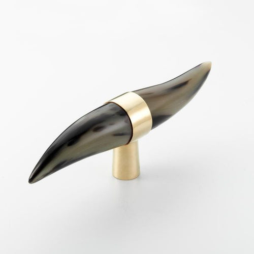 Polished Solid Brass & Brown Cattle Horn Tip Wall Hook – 217