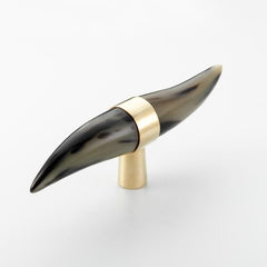 Polished Solid Brass & Brown Cattle Horn Tip Handle / Wall Hook – H217