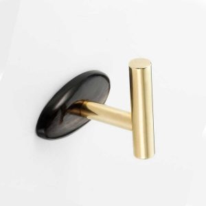 Polished Solid Brass & Black Cattle Horn Cabinet Pull  or Wall Hook – 162