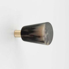 Polished Solid Brass & Brown Cattle Cabinet Horn Knob or Wall Hook – 184
