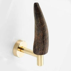 Polished Solid Brass & Unpolished Black Cattle Horn Tip Cabinet Pull or Wall Hook – 191
