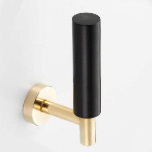 Polished Solid Brass & Black Cattle Horn Cabinet Pull  or Wall Hook – 192