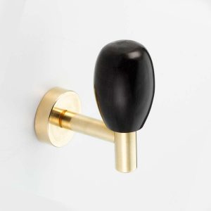 Polished Solid Brass & Black Cattle Horn Cabinet Pull or Wall Hook – 195