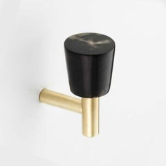 Polished Solid Brass & Black Cattle Horn Cabinet Pull or Wall Hook – 204