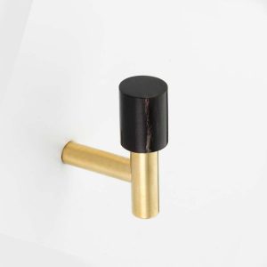 Polished Solid Brass & Black Cattle Horn Cabinet Pull or Wall Hook – 206