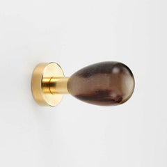 Polished Solid Brass & Brown Cattle Horn Cattle Knob or Wall Hook – 165